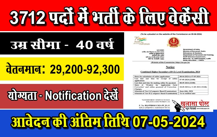 Job News : 3712 पदों में भर्ती के लिए वेकेंसी, आवेदन की अंतिम तिथि 07-05-2024