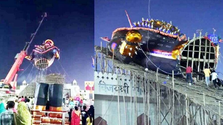 दशहरा मैदान में हादसा, अचानक टूटी क्रेन की बेल्ट, दहन से पहले धड़ से अलग हुआ रावण का सिर, टूटकर गिरा जमीन पर, हादसे से मचा हड़कंप