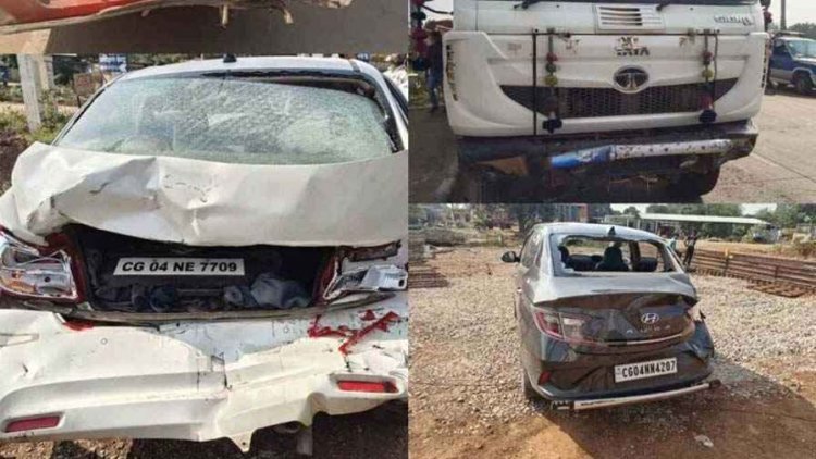 अभनपुर-रायपुर मार्ग पर बड़ा हादसा, बसों की रेस में अचानक ब्रेक लगाने पर आपस में टकरा गए चार-पांच वाहन, मची अफरा तफरी