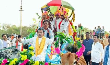 बैलगाड़ी पर सवार होकर बारात पहुंचे राजिम के विधायक रोहित साहू, बारातियों का बढ़ाया उत्साह, बारात में दिखी छत्तीसगढ़ी संस्कृति की झलक