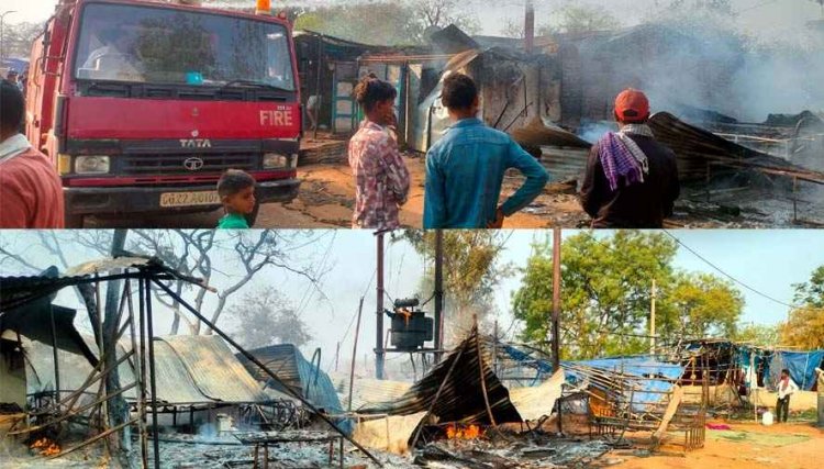 गिरौदपुरी धाम में भीषण आग का तांडव, बंदरों की उछल-कूद से ट्रांसफार्मर में शॉर्ट सर्किट, 3 सिलेंडरों में  ब्लास्ट, 12 दुकानें जलकर खाक, लाखों का नुकसान