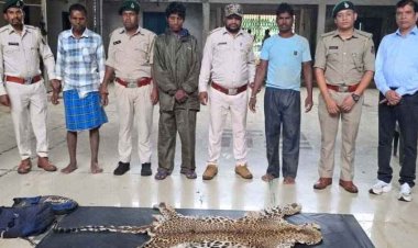 तेंदुए की खाल के साथ पकड़े गए तस्कर, तीन आरोपियों को गिरफ्तार कर भेजा जेल, गश्त के दौरान वन विभाग की बड़ी कार्रवाई, दो बाइक भी जब्त