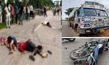 बाइक पर सवार तीन युवकों की दर्दनाक मौत, टक्कर के बाद ट्रक ने नीचे फंसी मोटरसाइकिल को  घसीटा, मची चीख-पुकार, ड्राइवर फरार