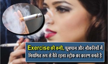 Exercise की कमी, धूम्रपान और नौकरियों में नियमित रूप से बैठे रहना स्ट्रोक का कारण बनते है