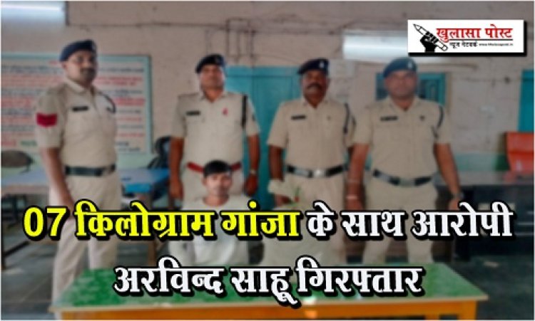 CG News : 07 किलोग्राम गांजा के साथ आरोपी अरविन्द साहू गिरफ्तार