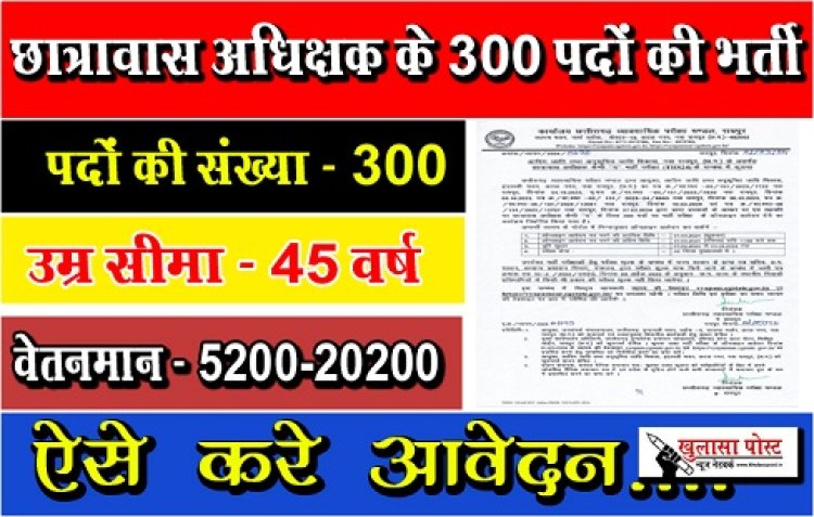 CG Job News : छत्तीसगढ़ व्यापम द्वारा छात्रावास अधिक्षक के 300 पदों की भर्ती, ऐसे करे आवेदन..