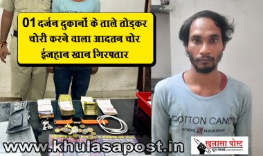 CG News : 01 दर्जन दुकानों के ताले तोड़कर चोरी करने वाला आदतन चोर ईजहान खान गिरफ्तार