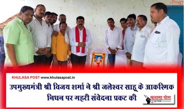उपमुख्यमंत्री श्री विजय शर्मा ने श्री जलेश्वर साहू के आकस्मिक निधन पर गहरी संवेदना प्रकट की