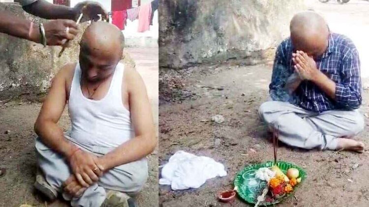 दिव्यांग शिक्षक ने नाराज होकर छत्तीसगढ़ राज्य ग्रामीण बैंक के पास मुंडन करवाकर किया पिंडदान, लोगों में भारी नाराजगी, जानिए वजह