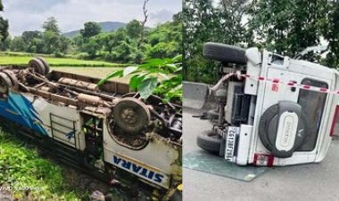 24 घंटे में दो बड़ा हादसा, खेत में पलटी बस हादसा, 15 यात्री घायल, इलाज जारी, इधर डिवाइडर से टकराई बोलेरो, एक की मौत, दो जख्मी