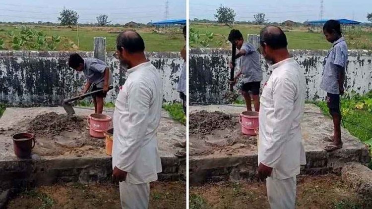 स्कूल में बच्चों से कराई जा रही मजदूरी का वीडियो वायरल, प्रधानपाठक ने बच्चों से कराया सीमेंट-गिट्टी मिक्सिंग का काम, नोटिस जारी