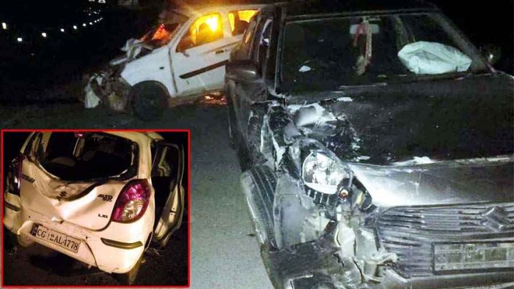 दो कारों की आमने-सामने टक्कर, दर्दनाक हादसे में 2 लोगों की मौत, 5 घायल, दोनों गाड़ियों के खुले एयरबैग, इधर ट्रक पलटने से लगा लंबा जाम