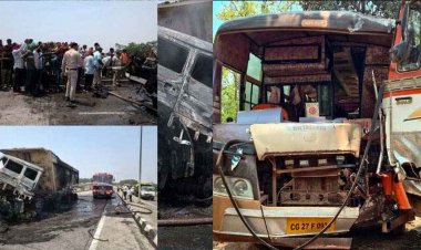 ओवर ब्रिज पर भीषण हादसा, ट्रेलर में आग लगने से ड्राइवर अरविंद भारद्वाज की जिंदा जलकर दर्दनाक मौत, इधर बस और ट्रक की टक्कर, 17 लोग घायल