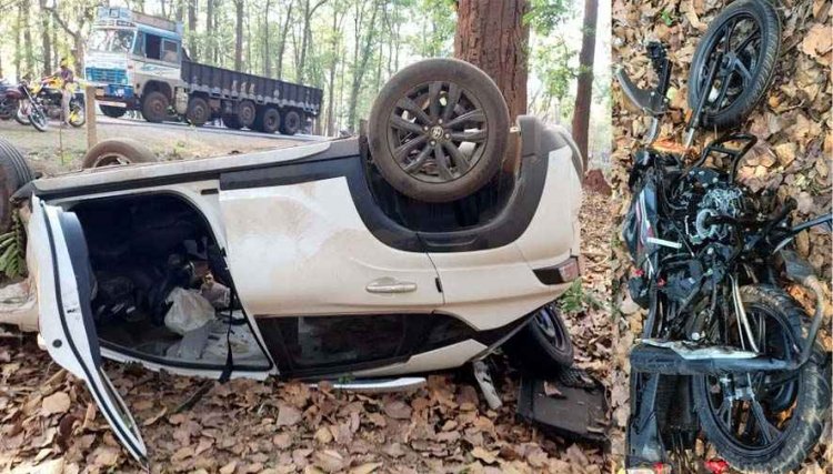 NH-30 पर भीषण हादसा, तेज रफ्तार कार और बाइक में जोरदार टक्कर, पति-पत्नी की मौत, 3 घायल, इधर खाई में गिरी बोलेरो, ड्राइवर की मौके पर गई जान
