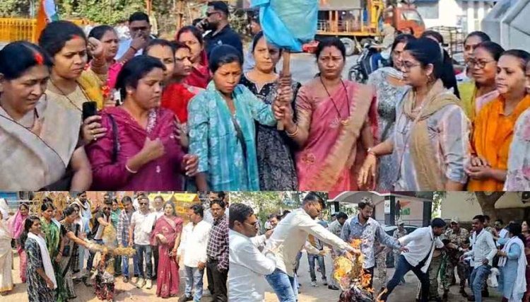 साड़ी खरीदी में भ्रष्टाचार के आरोप के बाद छत्तीसगढ़ के कई शहरों में महिला कांग्रेस ने किया जमकर प्रदर्शन, महिला-बाल विकास का फूंका पुतला