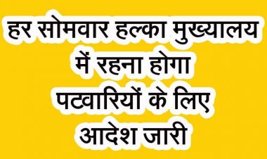 हर सोमवार हल्का मुख्यालय में अनिवार्य रूप से पटवारी रहेंगे उपस्थित, कलेक्टर ने दिया पटवारियों को आदेश, प्रशासन और आमजन के बीच समन्वय होगा बेहतर 