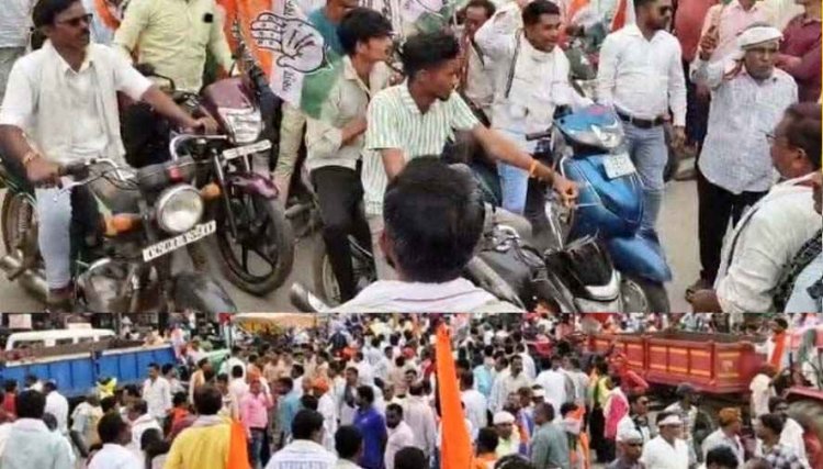 राजिम में कांग्रेसियों और गुस्साए किसानों ने किया चक्का जाम, सड़क पर लगी वाहनों की लंबी कतार, उग्र आन्दोलन की दी चेतावनी, भारी संख्या में किसान हुए शामिल