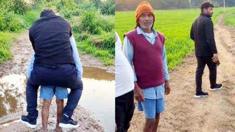 जूते को भीगने से बचाने पटवारी नाला पार करने बुजुर्ग की पीठ पर सवार, सोशल मीडिया पर वीडियो जमकर वायरल, सस्पेंड, ग्रामीणों ने खोले काले कारनामे